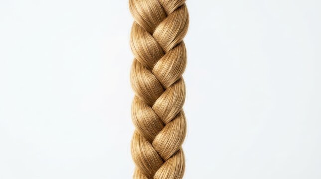 Closeup of a blonde hair braid isolated on white background