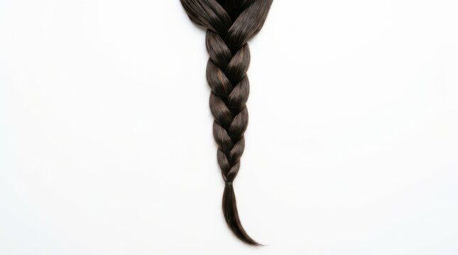 Closeup of a dark brown hair braid isolated on white background