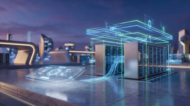 Futuristic Cityscape With Illuminated Buildings And Structures