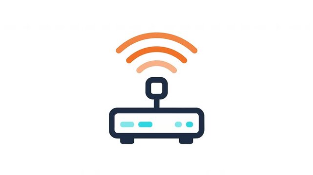 Wireless router icon with animated wifi signal waves transmitting internet connection on white background