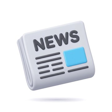 Small folded newspaper 3D icon symbol for news and media with newspaper journalism information