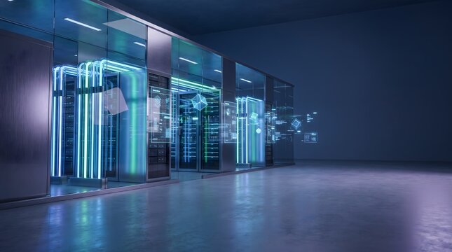 Data Center With Server Racks And Digital Infrastructure