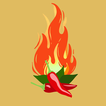 Desain tanpa judul - 1Hot red chili peppers on fire vector illustration isolated on background, extra spicy food and hot sauce concept graphics.