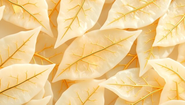 Luxurious Leaf Skeleton Pattern with White Jade and Golden Rutilated Quartz Inlaid with 24k Gold
