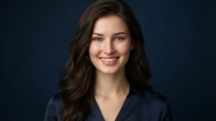 Fototapeta premium Portrait of a smiling young woman with long wavy hair