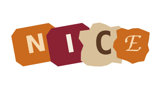 Nice word written with simple bold letters on colorful organic shapes in a modern graphic design