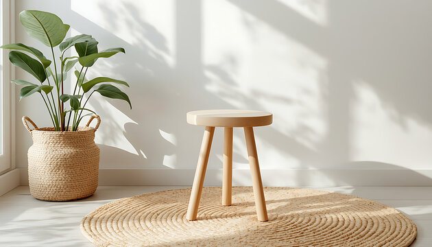 This natural solid wood stool features a minimalist round seat with three tapered legs and functions well as a plant stand