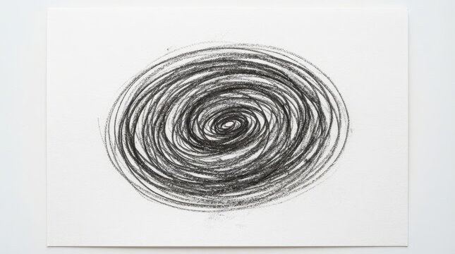 Handdrawn charcoal spiral sketch isolated on white background