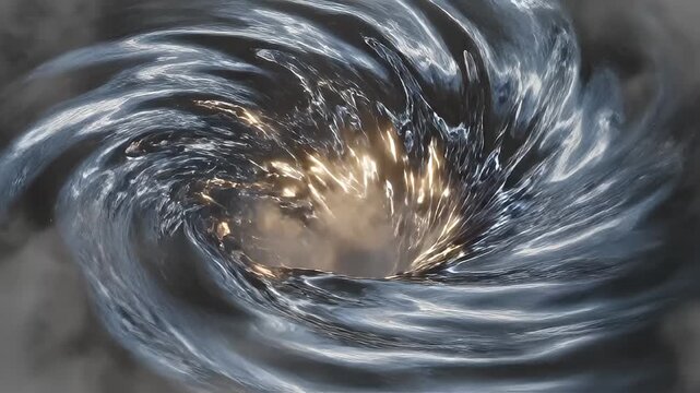 A digital rendering of a black hole with swirling dark matter and bright light