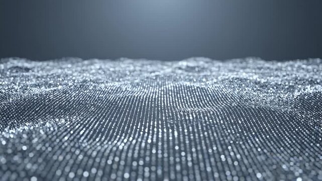 A shimmering wavy surface of tiny reflective particles against a dark gradient background