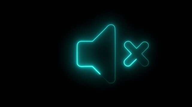 Neon mute animation, glowing purple speaker symbol with x sign for and digital media
