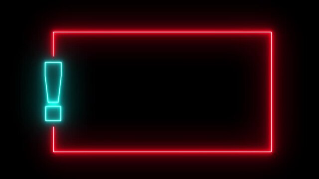 exclamation mark neon sign light neon exclamation mark frame for quizzes and FAQs. Game announcement neon message. Answer animation 4k video