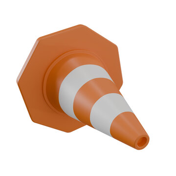 3D render of an orange traffic cone with white reflective stripes Ideal for website maintenance pages, under-construction UI designs, road safety presentations, and mobile app graphics.