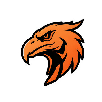 An aggressive orange eagle head mascot logo with a sharp beak and fierce gaze.