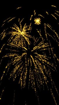 fireworks golden explosion new year celebration alpha channel animation,birthday and christmas shiny and glowing bursts on transparent background vertical social media motion design element