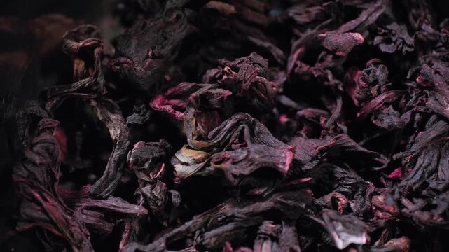 Close up cooking footage showing pan right close up of hibiscus for chamoy during a homemade chamoy sauce recipe prepared from scratch