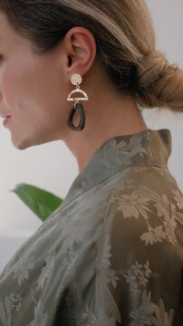 Close up of elegant woman wearing luxury kimono robe.