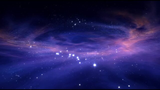 Rotating Spiral Galaxy with Glowing Stars in Deep Space Nebula Background Cinematic Atmosphere