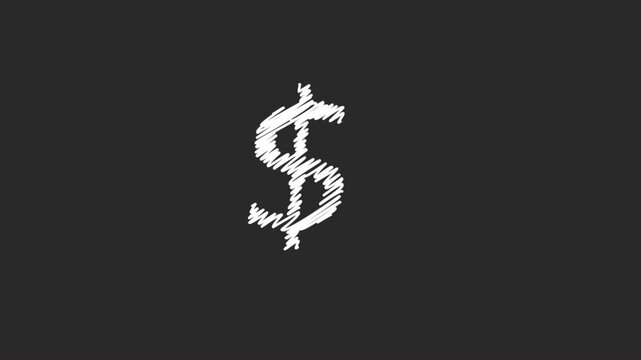 Dollar scribble animation featuring a handdrawn white financial symbol on dark paper.