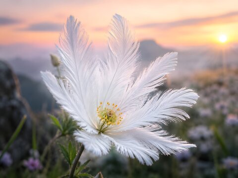 A rare flower whose petals resemble delicate white feathers