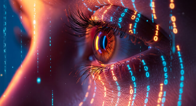 Human Eye Macro View Binary Code Data Stream Futuristic Technology Concept