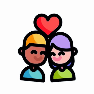Happy Loving Couple with Heart Icon, Diverse Romantic Pair Illustration