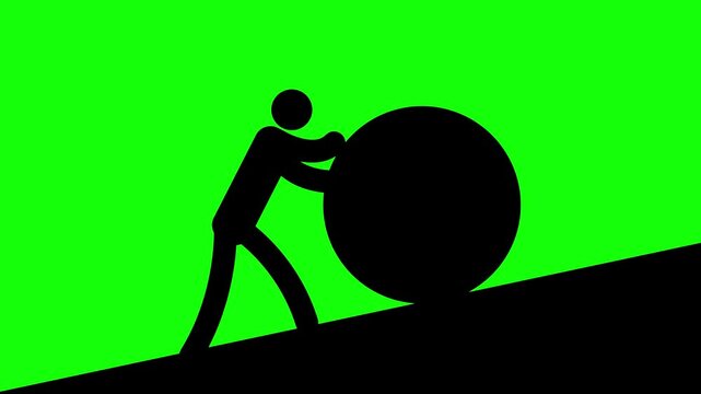 Pictogram Person Pushing Boulder Up Hill Animation Green Screen