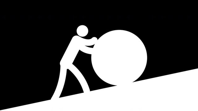 Pictogram Person Pushing Boulder Up Hill Animation Transparent Background