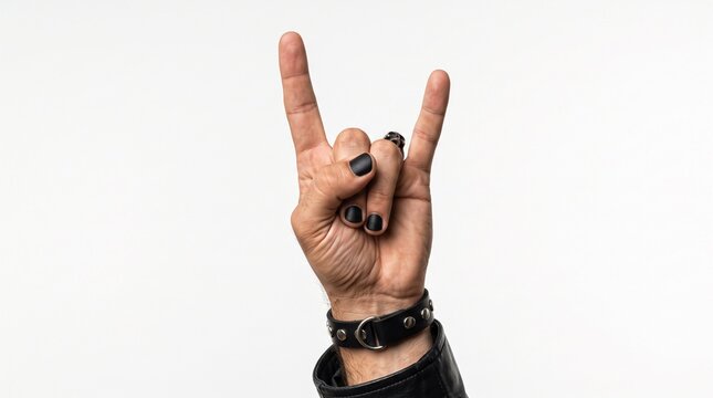 Rock and Roll Hand Gesture with Black Nail Polish Isolated