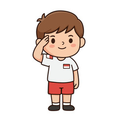 Cute Indonesian Boy Saluting in Uniform Illustration for Independence Day