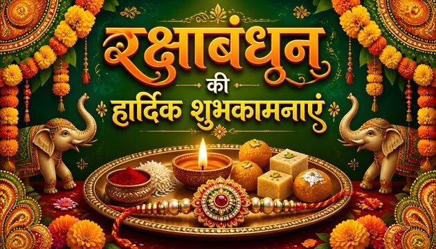 Happy raksha bandhan or rakhi indian festival and typography in illustration