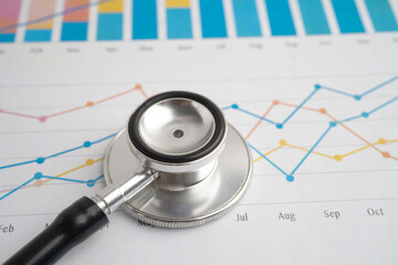 Stethoscope on chart or graph paper, Financial, account, statistics and business data medical...
