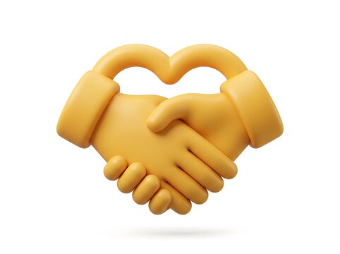 3D rendered yellow hands forming heart shape gesture with friendship agreement cooperation