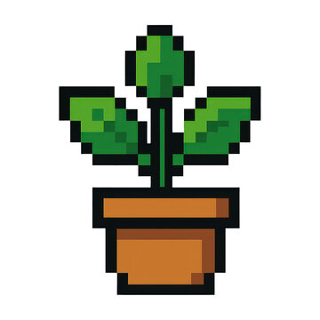 PNG Pixelated potted plant illustration.