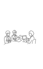 Construction Workers Having Meeting With Tablet