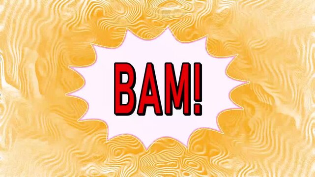 Baum comic text pop art style on speech bubble explosion with yellow sunburst rays background for soccer sports match transition