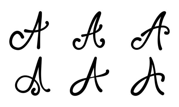 Set of Elegant Hand Drawn Calligraphy Letter A in Cursive Script