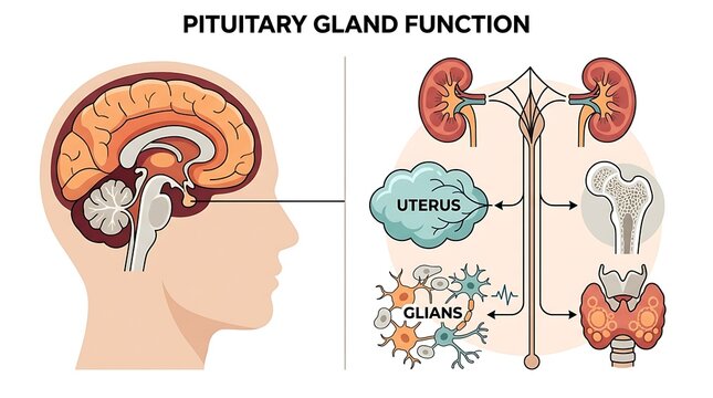 Human pituitary gland hormonal regulation and target organs diagram