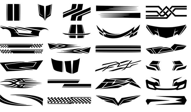 Racing Stripes and Checkered Flag Automotive Decal Vector Collection