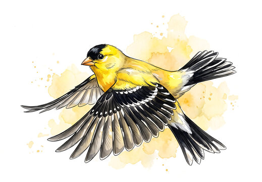 vector illustration of a American Goldfinch bird is flying.