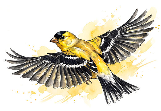 vector illustration of a American Goldfinch bird backview.