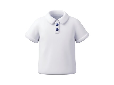 White polo shirt with blue buttons 3D render clothing template isolated background material
