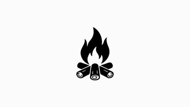 Black and white bonfire silhouette with flickering flame sparks loop animation footage for adventure travel, night camping survival and energy heat explainer clips.