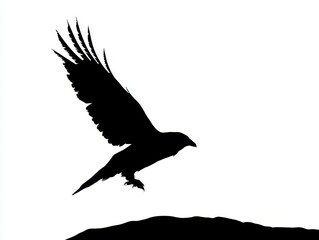 Naklejka premium Silhouette of a crow flying over a hill isolated on white background
