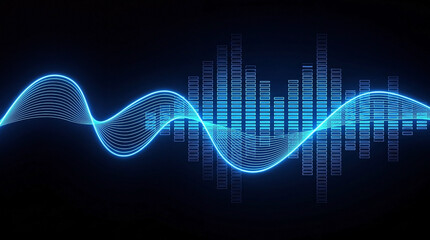 Fototapeta premium Abstract blue light wave frequency flowing over digital bars