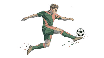 Naklejka premium Soccer Player Kicking Football Low Poly Geometric Line Art Isolated on Transparent Background