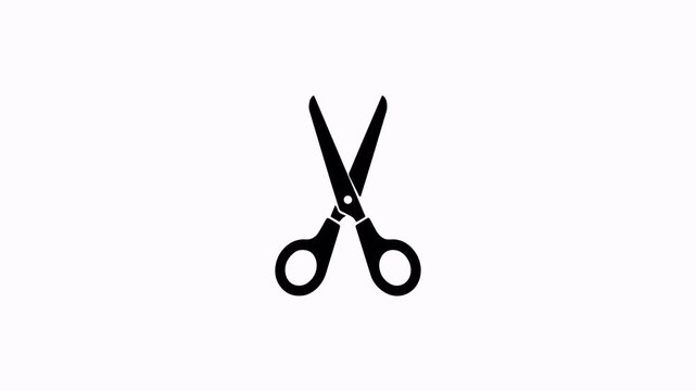 Minimalist steel scissors cutting motion loop animation video asset for fashion tailor shops, handmade crafts and barbershop hair styling commercial presentations. 