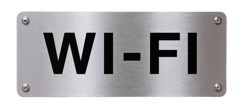 Wi-Fi text sign in shiny metallic style. Internet network connectivity access. Generative AI technology.	
