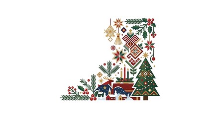 Obraz premium New York City Christmas Map with Festive Holiday Tree, Snowflakes, Ornaments and Winter Greeting Card Vector Illustration Design