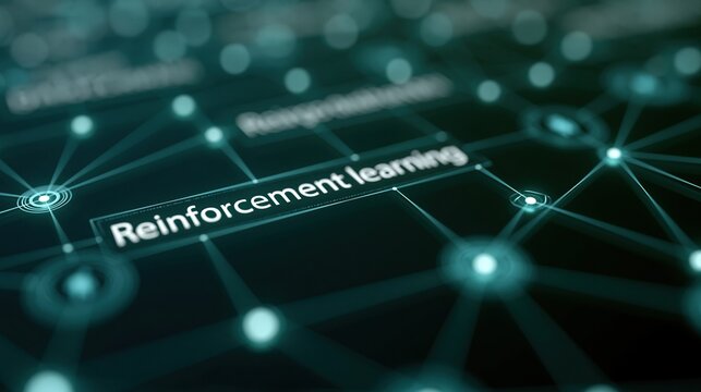 Abstract digital network visualization of reinforcement learning concepts and connections